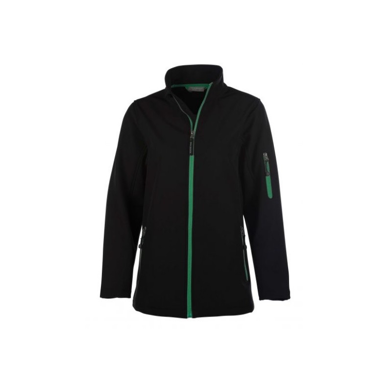veste softshell 3 couches bicolor manches longues femme noir/vert