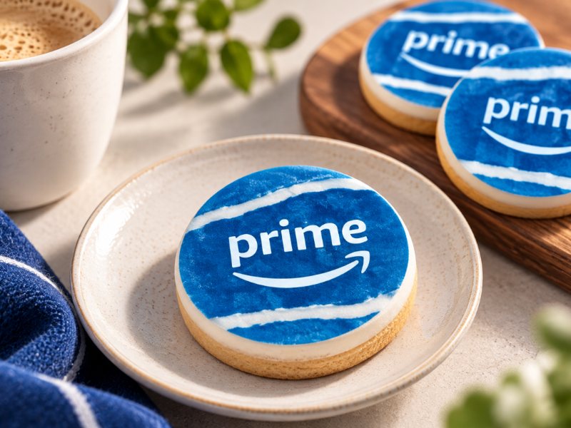 Biscuits personnalisés au logo d'une marque, servis avec un café