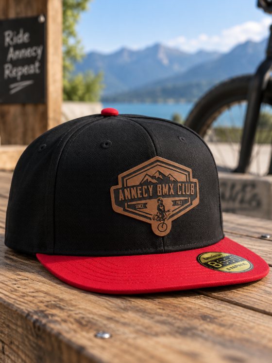 Casquette avec écusson cuir gravé au logo d’un club