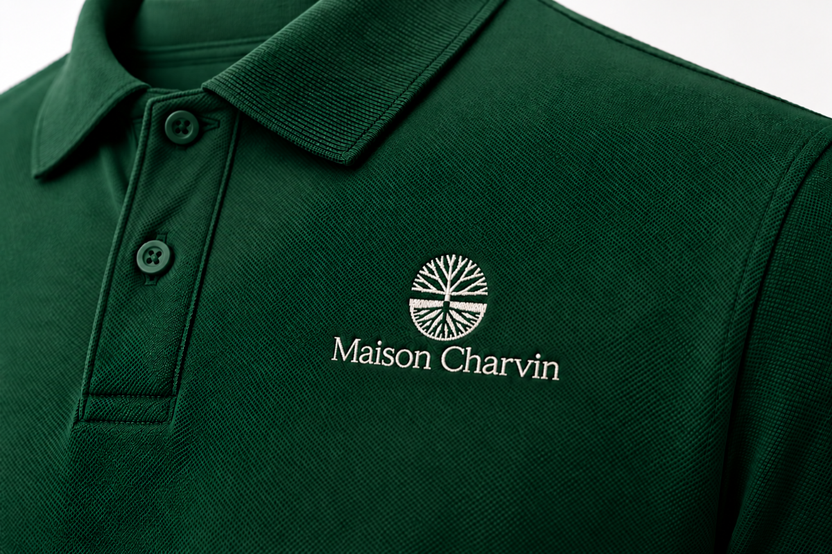 Polo vert brodé au logo Maison Charvin