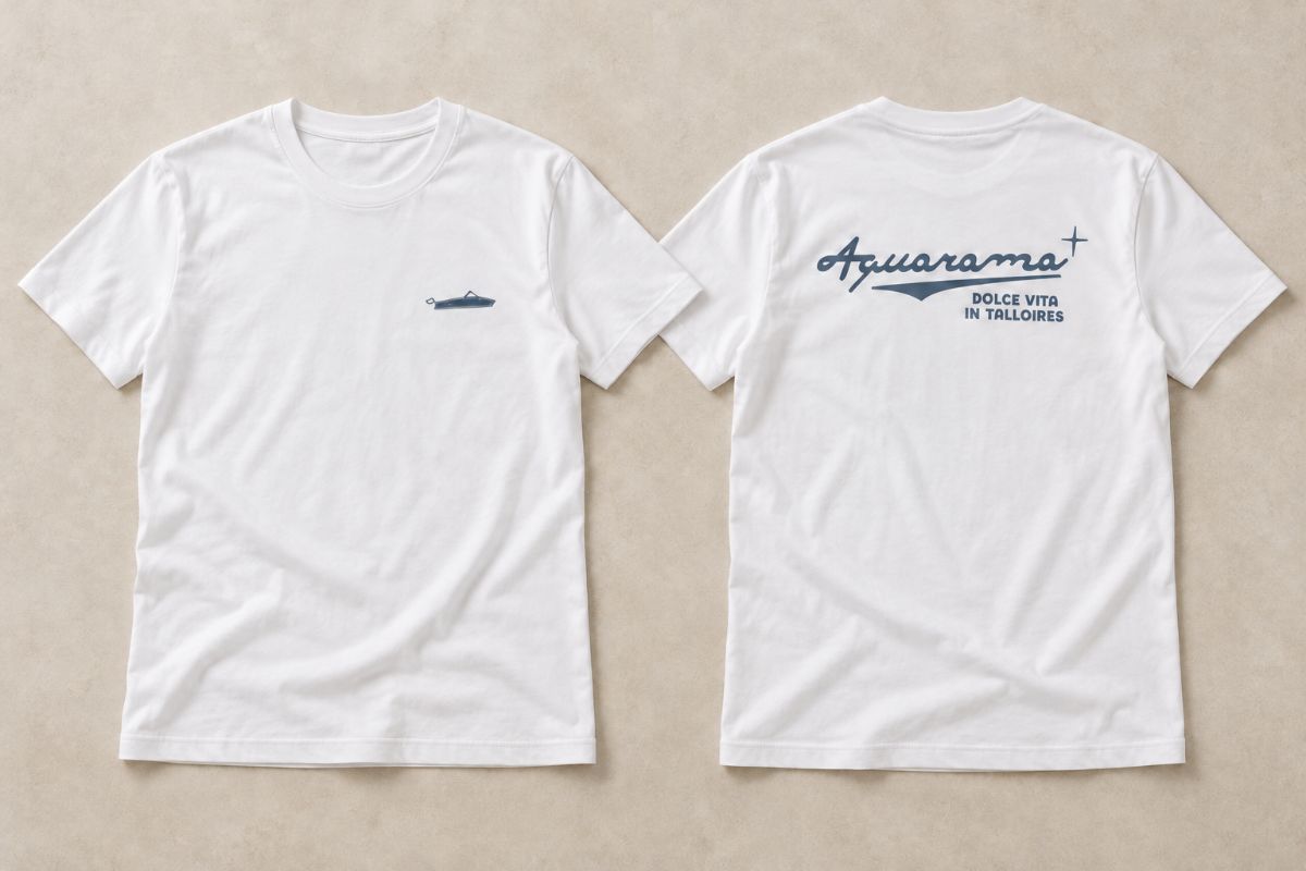 T-shirt blanc personnalisé, logo cœur devant et grand marquage au dos